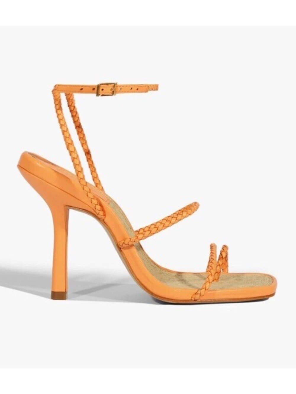 Schutz Orange Kaya Leather Straw Strappy Braided Stilleto Sandal Size 6.5 $148